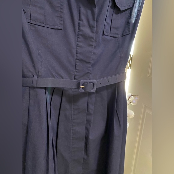 LIZ CLAIBORNE Navy Blue Sleeveless A Line Dress with Belt - Picture 10 of 10